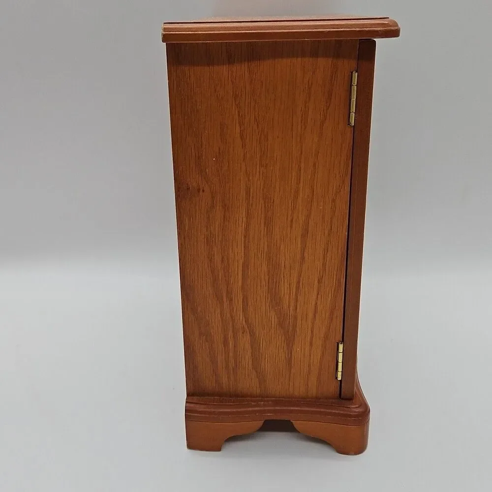 Vtg Wood Jewelry Box Armoire Chest Etched Floral Glass Door Light Oak 11